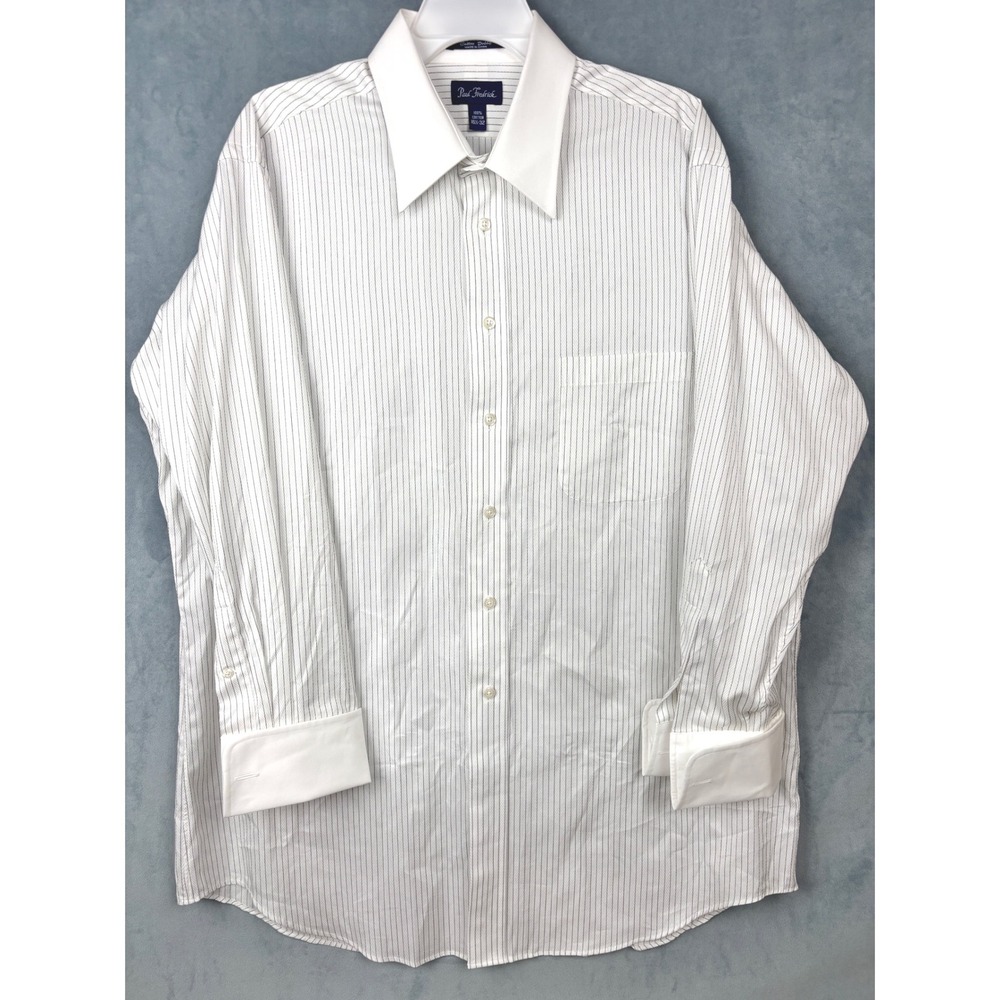Paul Fredrick Mens 16.5 32 Imperial 100s Cotton Dobby Striped French Cuff Shirt